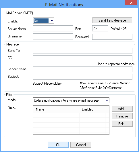 Picture showing the E-Mail Notifications dialog box.